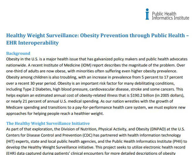 Healthy Weight EHR interoperability