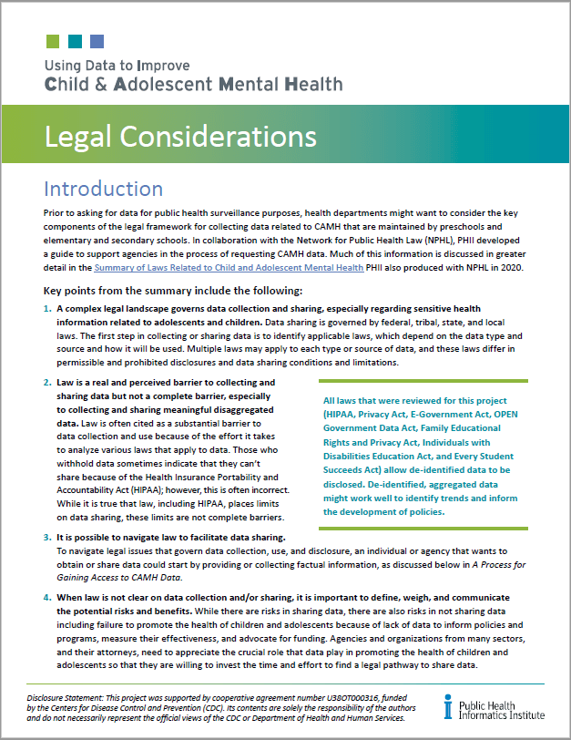 cover of CAMH Legal Considerations document