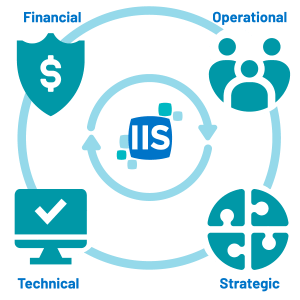 Cycle diagram showing IIS at the center connected to four pillars: Financial, Operational, Technical, and Strategic